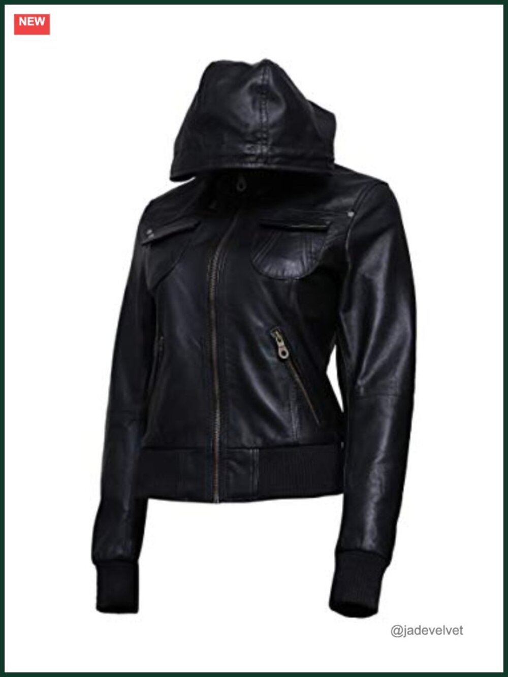 Lambskin Leather Hooded Bomber Jacket Womens Zip Motorcycle Coat
